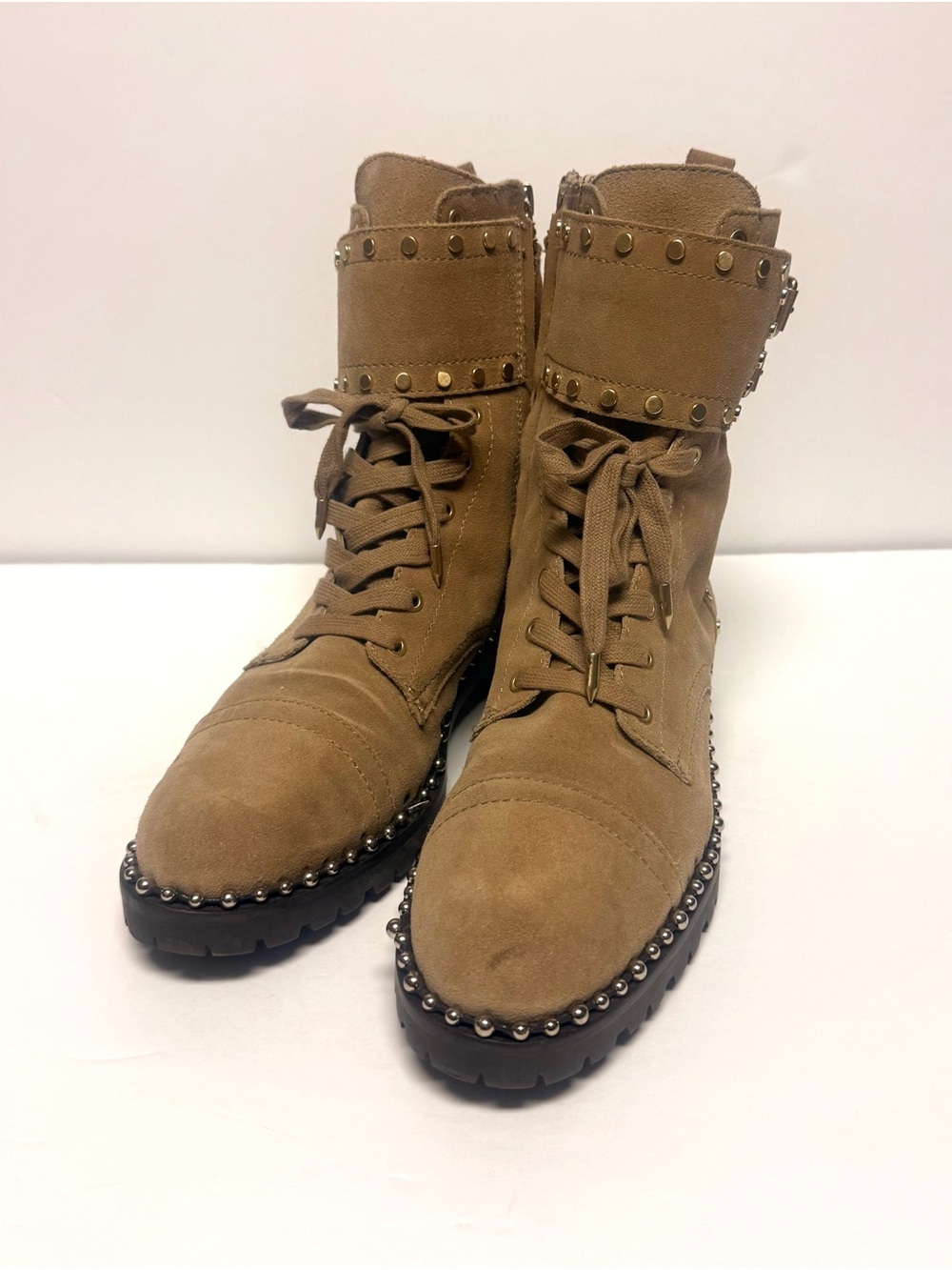 Sam Edelman Studded Suede Lace-Up Combat Boots - Taupe